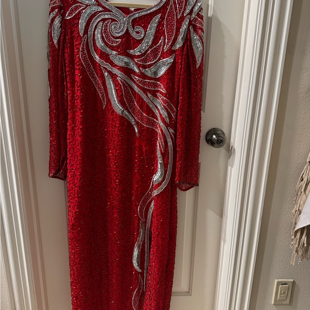 Pure silk, hand beaded evening gown